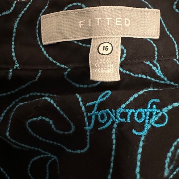 *FOXCROFT* Black x Blue Swirl Fitted Cotton Button Down Size 16 - Picture 6 of 7